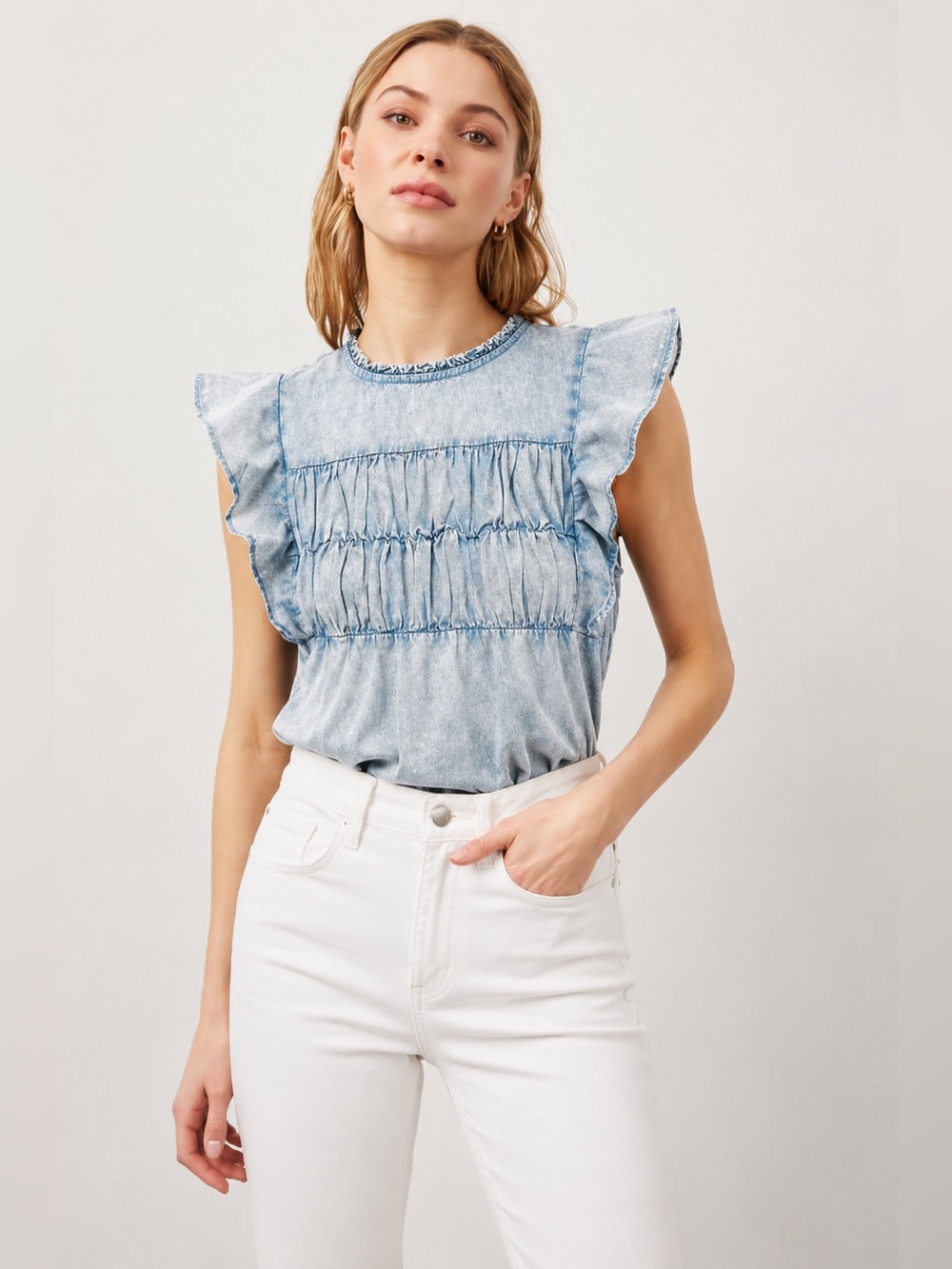 Rails Filomena Ocean Wash Ruffle Sleeve Top Medium